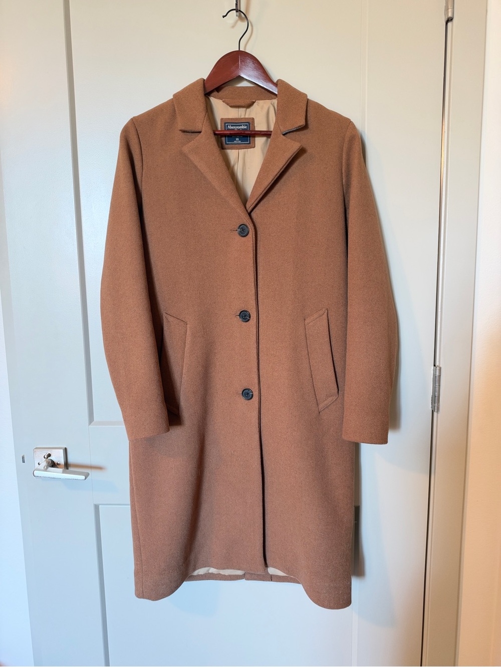 A&F Wool Blend Long Coat in Camel